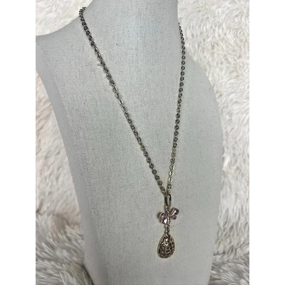Catherine Malandrino Butterfly Necklace Pink Crystal Gold Feminine Romantic Soft